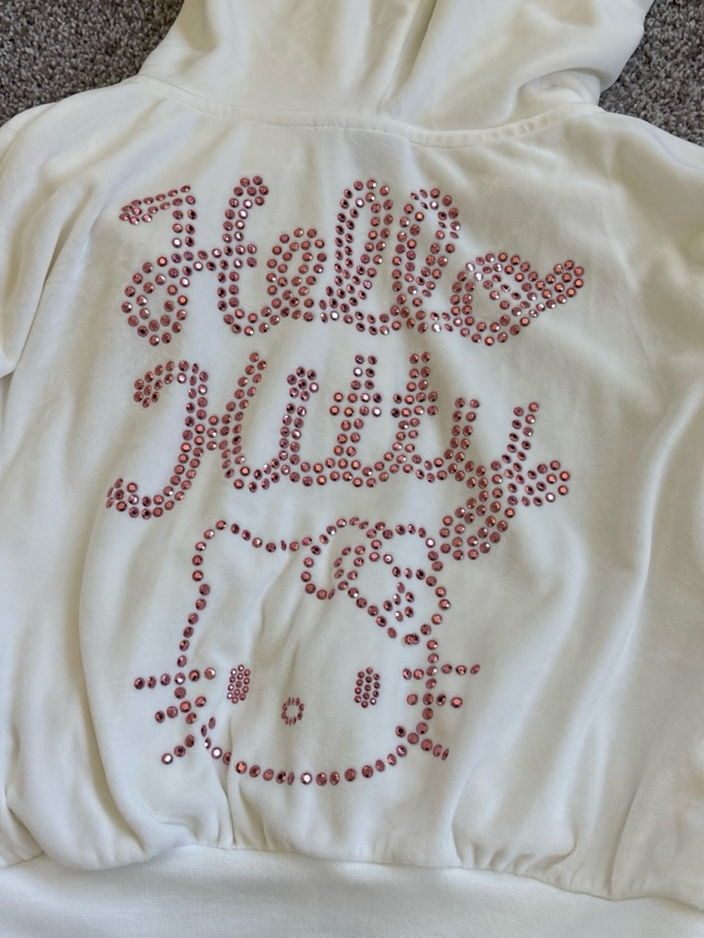 Hello Kitty White Hoodie with Pink Rhinestone Logo
